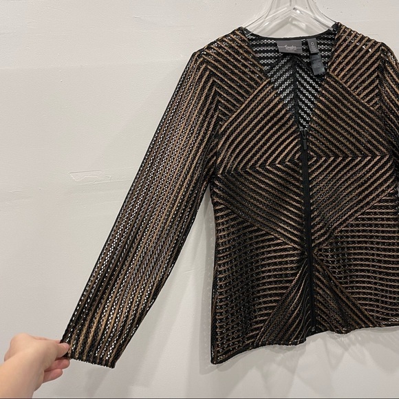 Travelers Collection by Chico’s Stripe Bronze Black Sheer Jacket Full Zip Size 0 - Picture 8 of 11